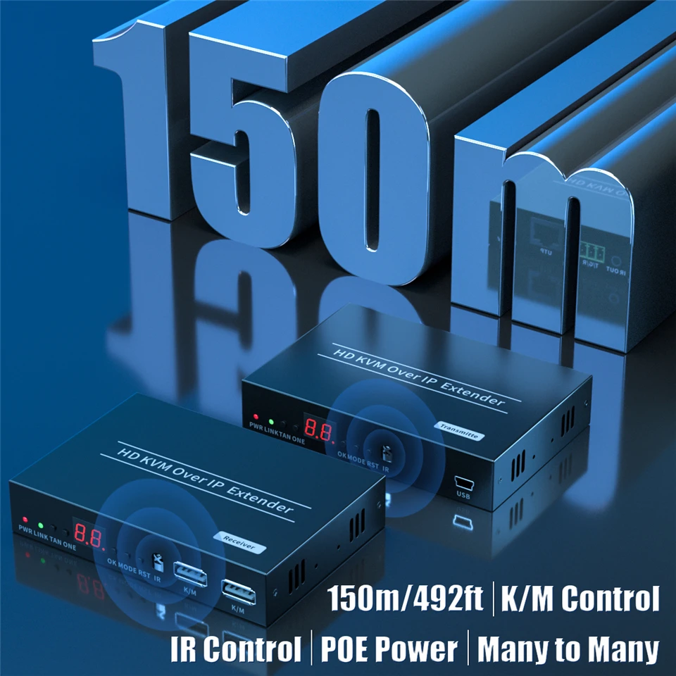 IP Network USB 2.0 KVM Extender RJ45 Ports 1080P HDMI Over LAN KVM Extender 200m