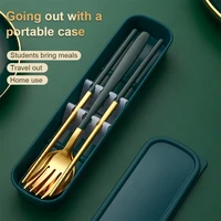 3Pcs Stainless Steel Portable Cutlery Set Spoon Fork Chopsticks Student Travel Korean Style Portable Cutlery Set Kitchen Supplie 1