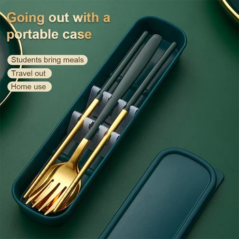 Set di posate portatili in acciaio inossidabile da 3 pezzi, cucchiaio, forchetta, bacchette, set di posate portatili da viaggio per studenti in stile coreano, fornitori da cucina 1