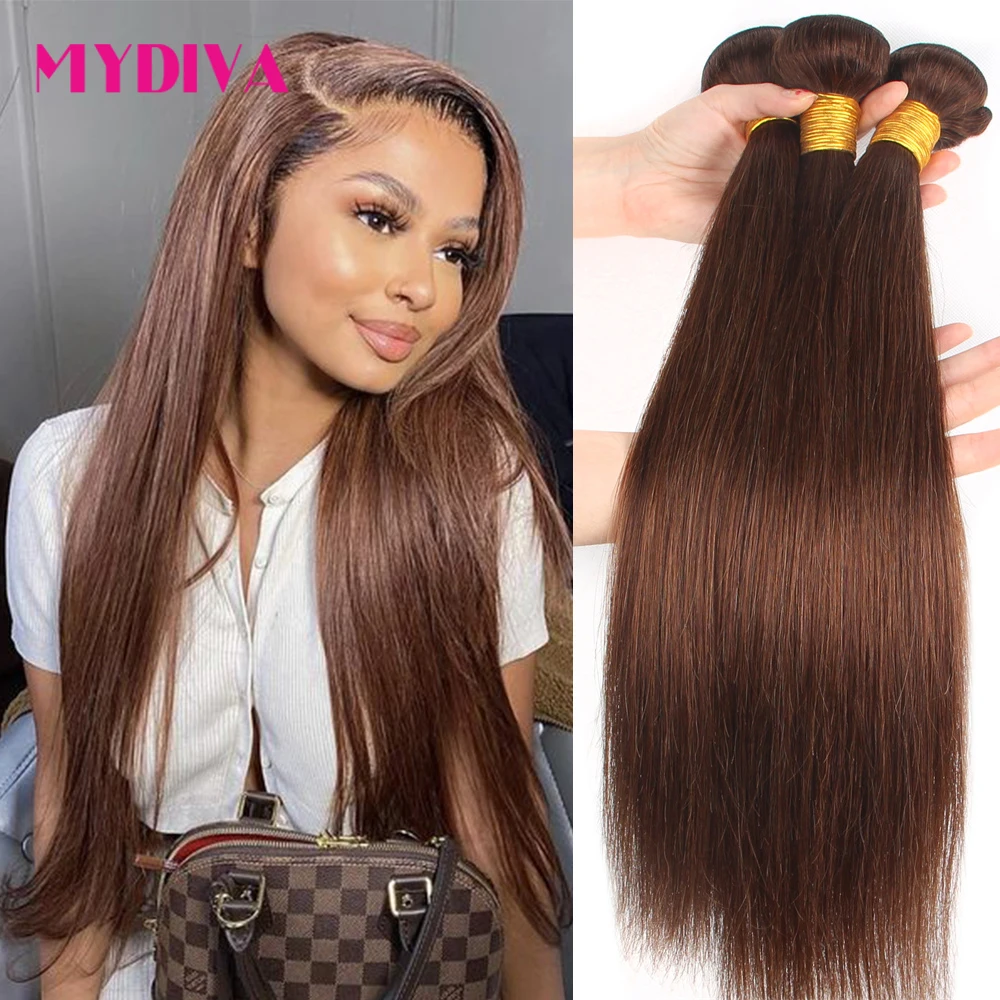 6 Chesnut Brown Human Hair Weave Bundles 1/3/4 Pieces Pre Colored #4  Brazilian Straight Human Hair Extensions 30 32 34 36 Inch - AliExpress