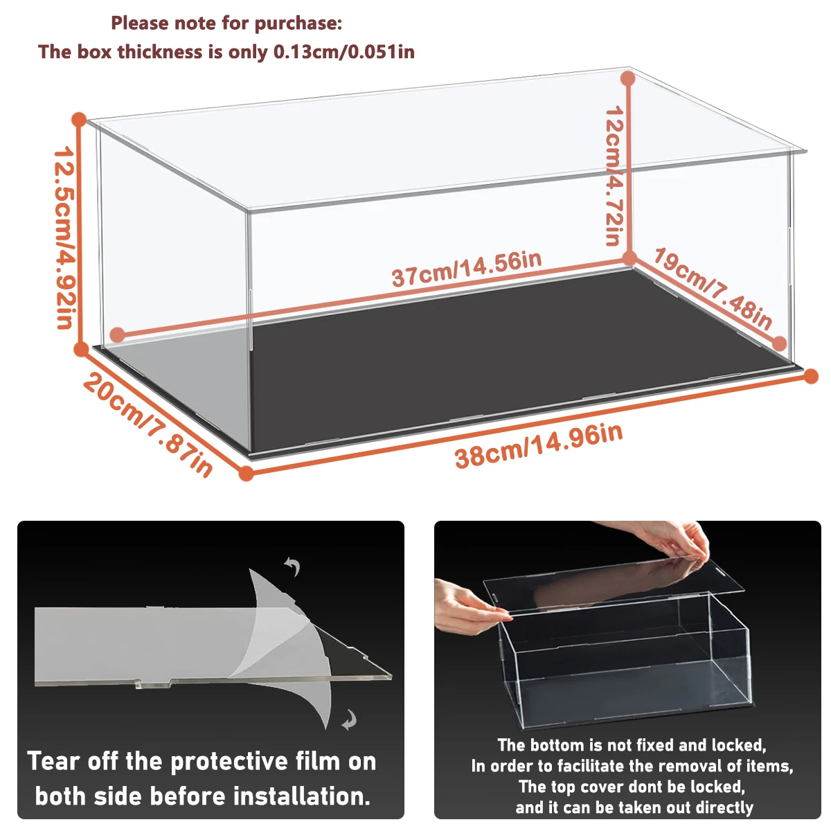 1:14 Scale Transparent Acrylic Display Box, Suitable for Protection and Display of Small Collections of Toy Car Model Building Blocks (Inner Circle Size 37X19X12Cm) 2