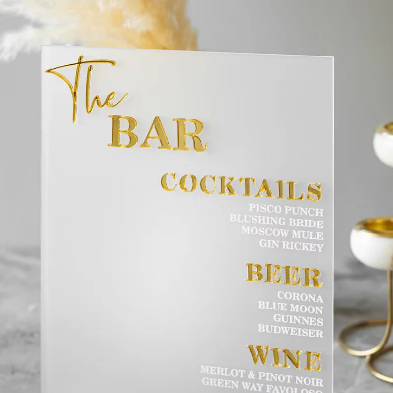Frosted Acrylic Wedding Bar Sign,Wedding Signage,Wedding Bar Menu,Sign,Signature Gold Mirror Wedding Drinks Sign