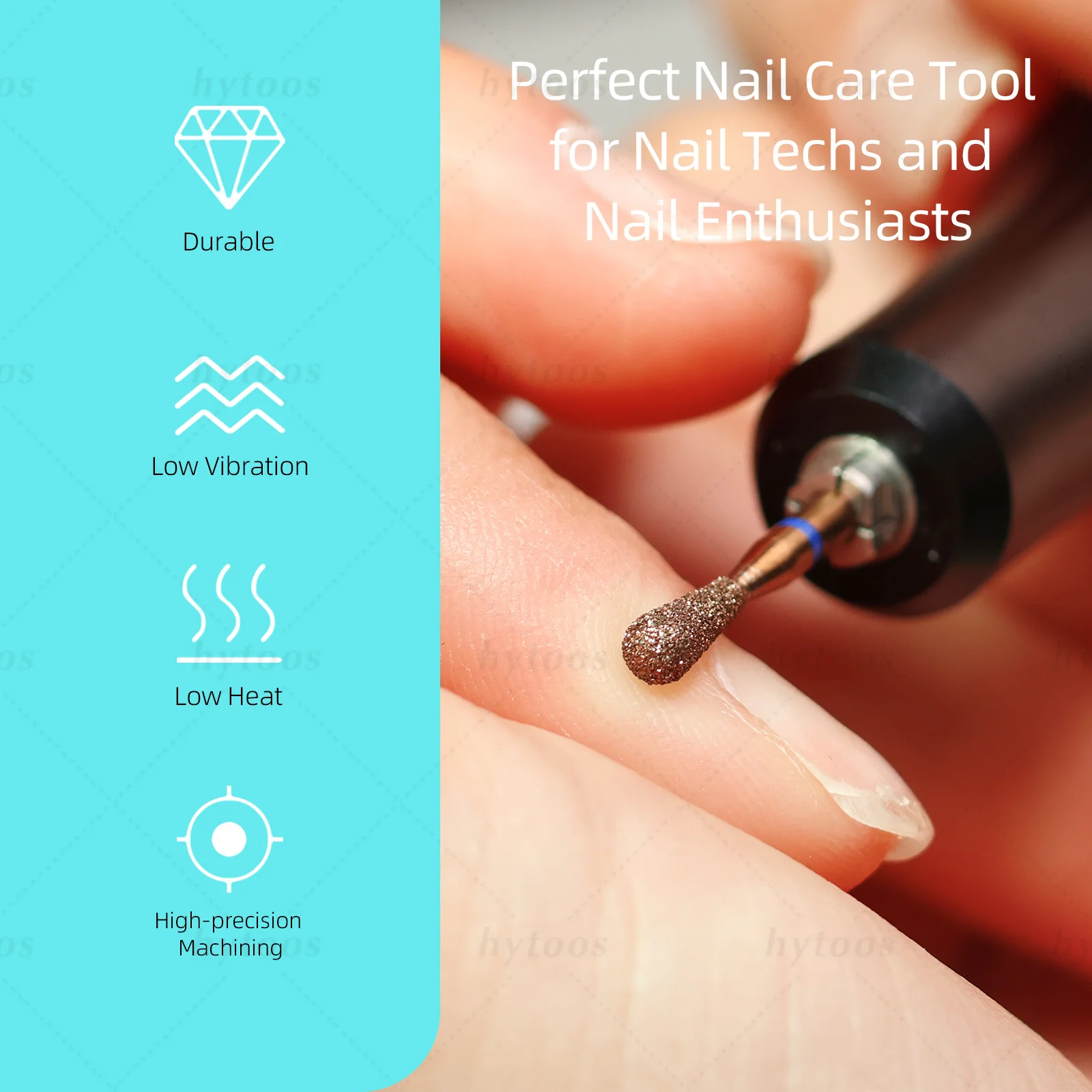 HYTOOS 3mm 페어 큐티클 클린 다이아몬드 네일 드릴 비트 전문가용 구리 코팅 러시안 버 각질 제거 매니큐어 도구