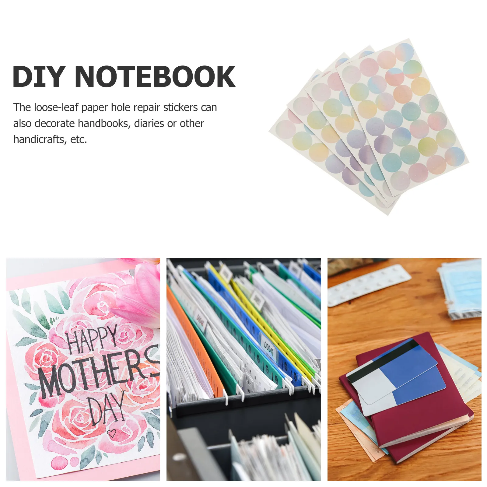 16매 강력 접착식 홀펀치 보강 스티커 (루즈리프 종이 바인더 수리용 홀펀치 보강)