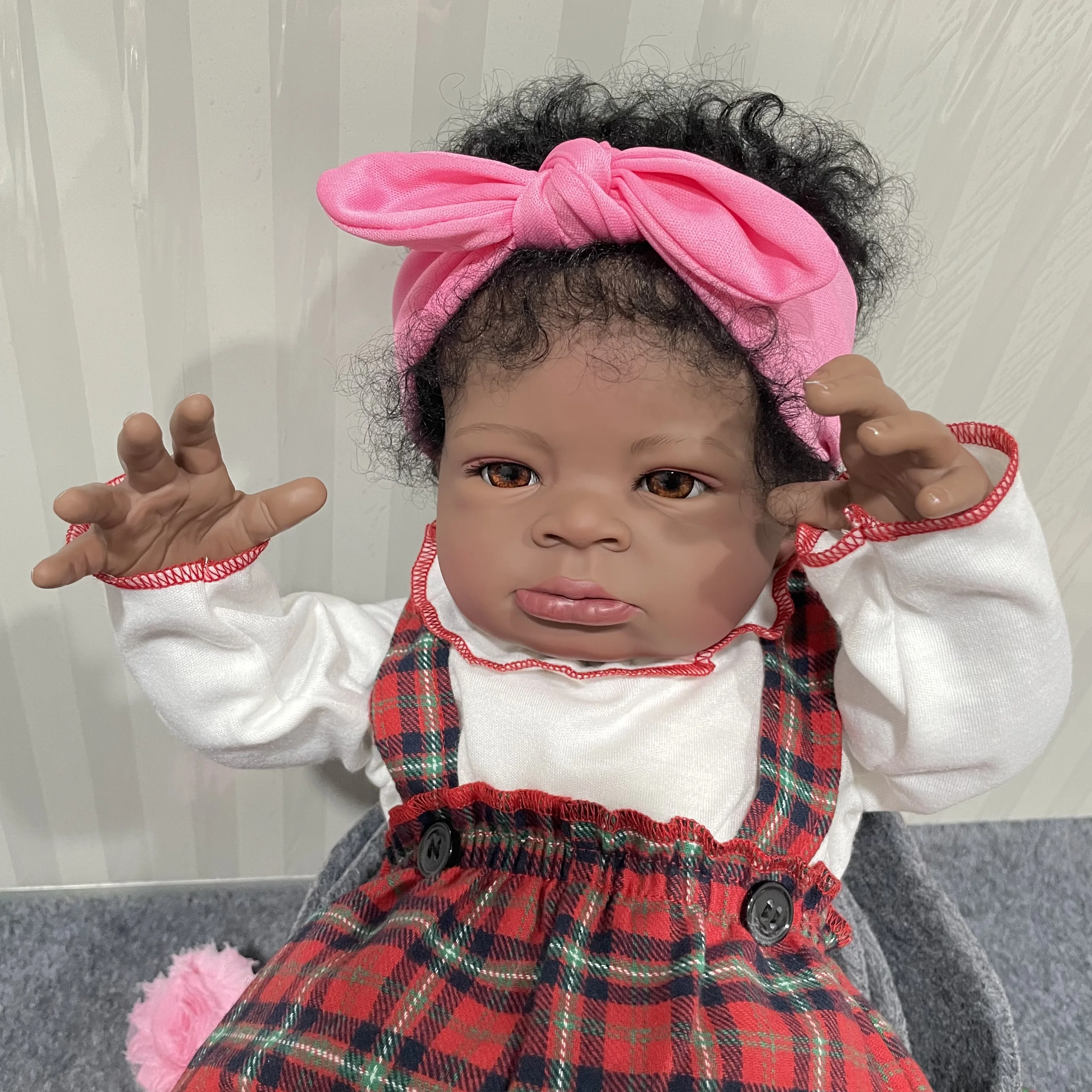 50cm Dark Skin Finished Reborn Baby Dolls African American Doll Lanny