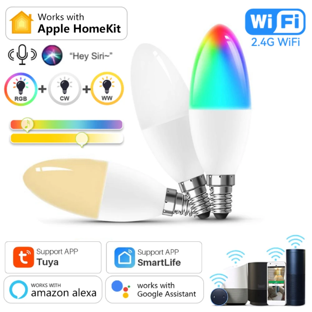 Bombilla inteligente E14 Homekit WiFi y Buletooth RGBCW funciona con Apple  Homekit y control de voz Cozylife Siri [Clase de eficiencia energética A+]  : : Iluminación