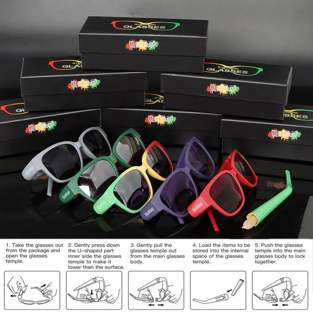 Fashion Sunglasses Fashion Sunglasses with Hidden Horn Tube Storage Removable Glasses Holder Rolling Paper Smoking Accessories Cool Men Gadget