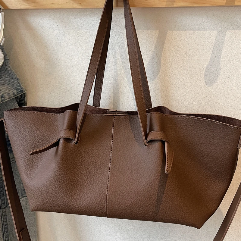 Schwarz Casual Weiche Große Kapazität Tote Frauen Handtaschen Designer Luxus Pu Leder Schulter Tasche Retro Große Shopper Geldbörsen 2 Set Tasche – Detail 13