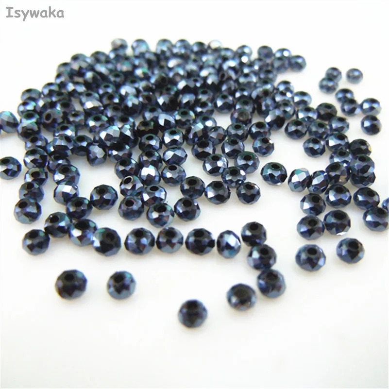 Ink Blue Faceted Crystal Glass Rondelle Beads for Jewelry Making - 170pcs, 2mm