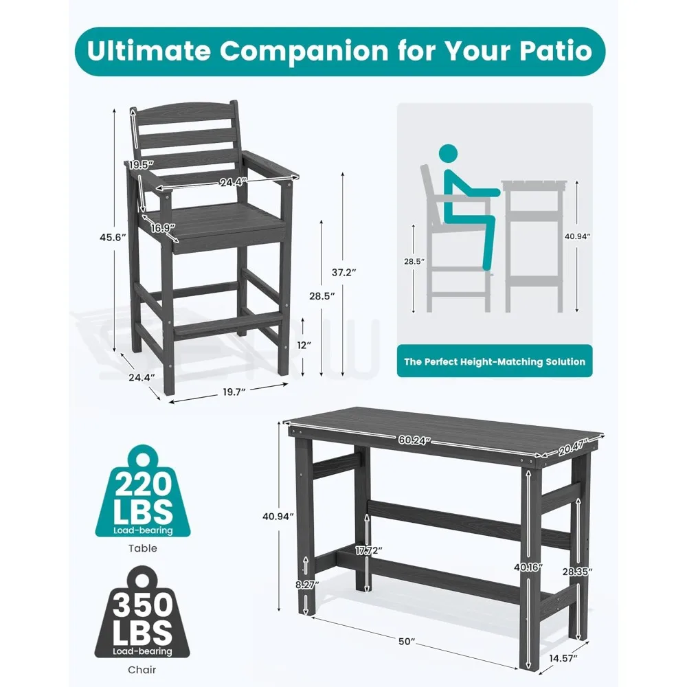 Outdoor Adirondack Bar Set – 2 Chairs & Bar Height Table, HDPE 5