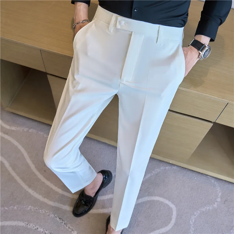 

2024 New Men's High end Casual Pants Elastic Slim Fit Small Feet Solid Color Four Seasons Pants