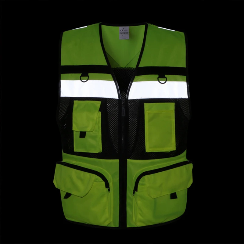 Safety Vest Reflective With Tool Pockets Breathable Work gilet High Visibility Vest Mesh Reflective Vest Workwear