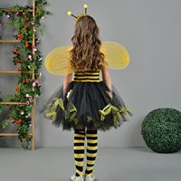 Costume de Cosplay abeille mignon pour enfants filles, robe de princesse sans manches en Tulle, bandeau chauffe-jambes, ensembles d'ailes de baguette pour tout-petits 2