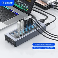 ORICO Aluminum Powered USB3.0 HUB 7/10 Ports USB Extension with Switches 12V Power Adapter Support BC1.2 Charging Splitter 1