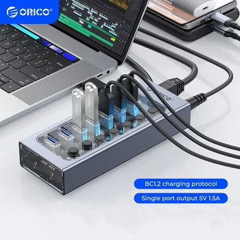 ORICO  전원 USB 3.0 허브 7/10/13/16 포트 USB 연장기(전환형 12V 전원 어댑터 포함) BC1.2 충전 분배기 지원