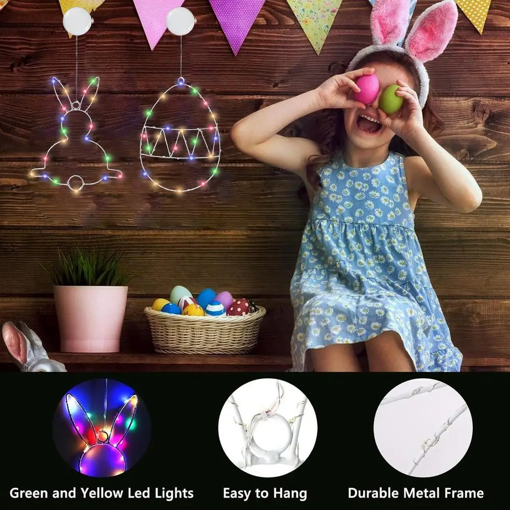 Easter Window Decorations Holiday Lighted Bunny Decorations Egg Bunny Light Sign Neon LED With Suction Cup For Indoor Home Door