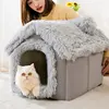 Foldable Indoor Pets House Winter Plush Washable Cat House Cats Bed Warm Washable Dogs House Dog Bed Tent Strap Detachable Mat 2