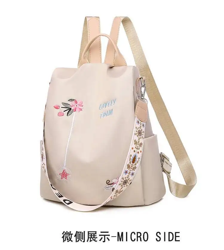 Wasserabweisender Oxford-Stoff, lässig und elegant, doppelte Umhängetaschen, Persönlichkeit, ethnischer Stil, 3D-gestickter Rucksack für Damen – Detail 24