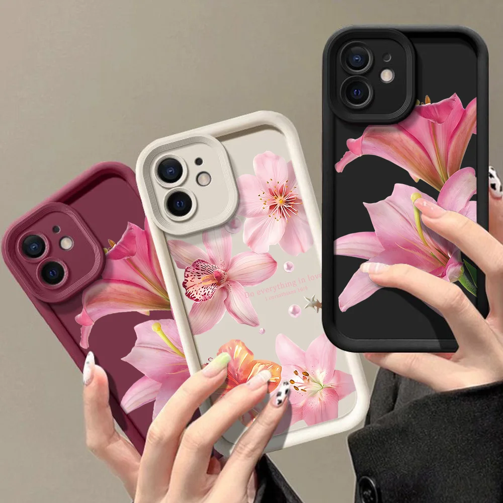 Elegant Blue Lily Pattern Soft Silicone Phone Case