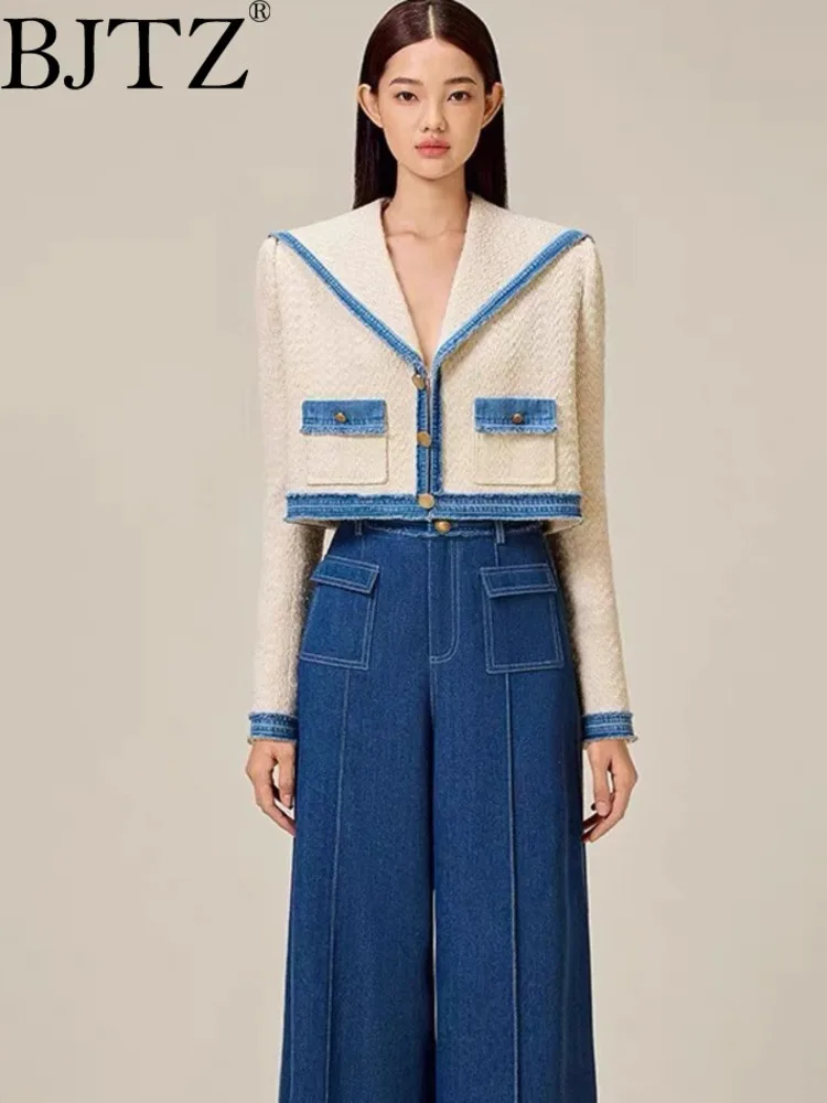 BJTZ Shawl Jacket Loose Wide Leg Pants Fashion Set For Women 2024 Spring Autumn New Girlish Style HL163