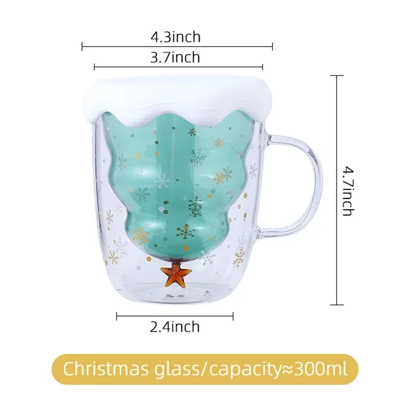 Christmas Cup Transparent Double Anti-Scalding Glass Cup Christmas Tree Star Coffee Cup Milk Juice Cup Children's Christmas Gift
