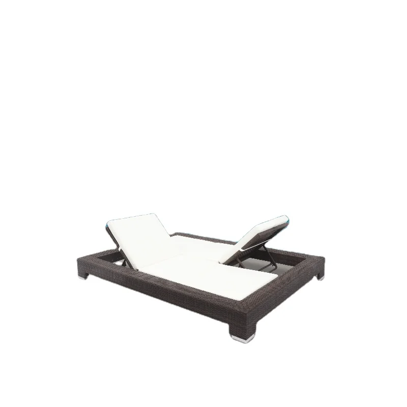 

Modern Seaside Beach and Swimming Pool Recliner Adjustable Aluminum Frame Rattan Sun Bed with Double Seat for Hotel Dining