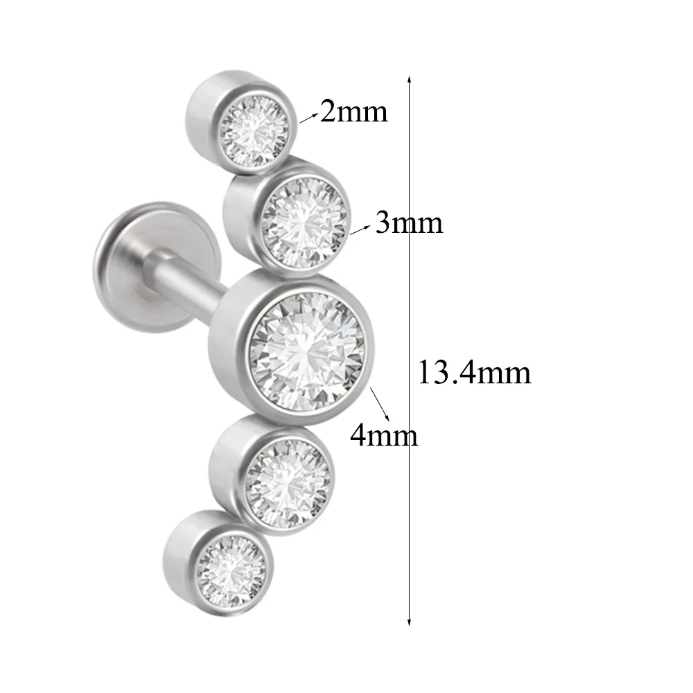 Ear Studs 1PC Surgical Steel Labret Flat Base Crystal Cluster Helix Tragus Cartilage Piercing Jewelry 16G