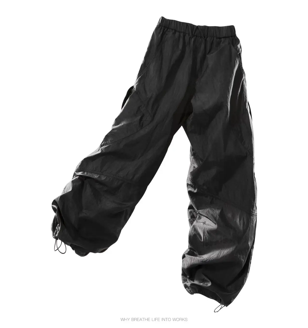 Whyworks 25aw Metallic wax-dye cargo pants 3d cut multipocket elastic waist techwear aesthetic -