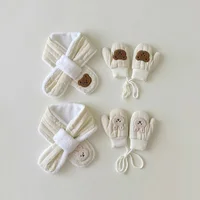 Winter Baby Gloves Scarf 2Pcs Thicken Bear Bunny Kids Neck Warmer Mittens Set Children Cross Scarves Gloves for Girls Boys 2-6Y 4