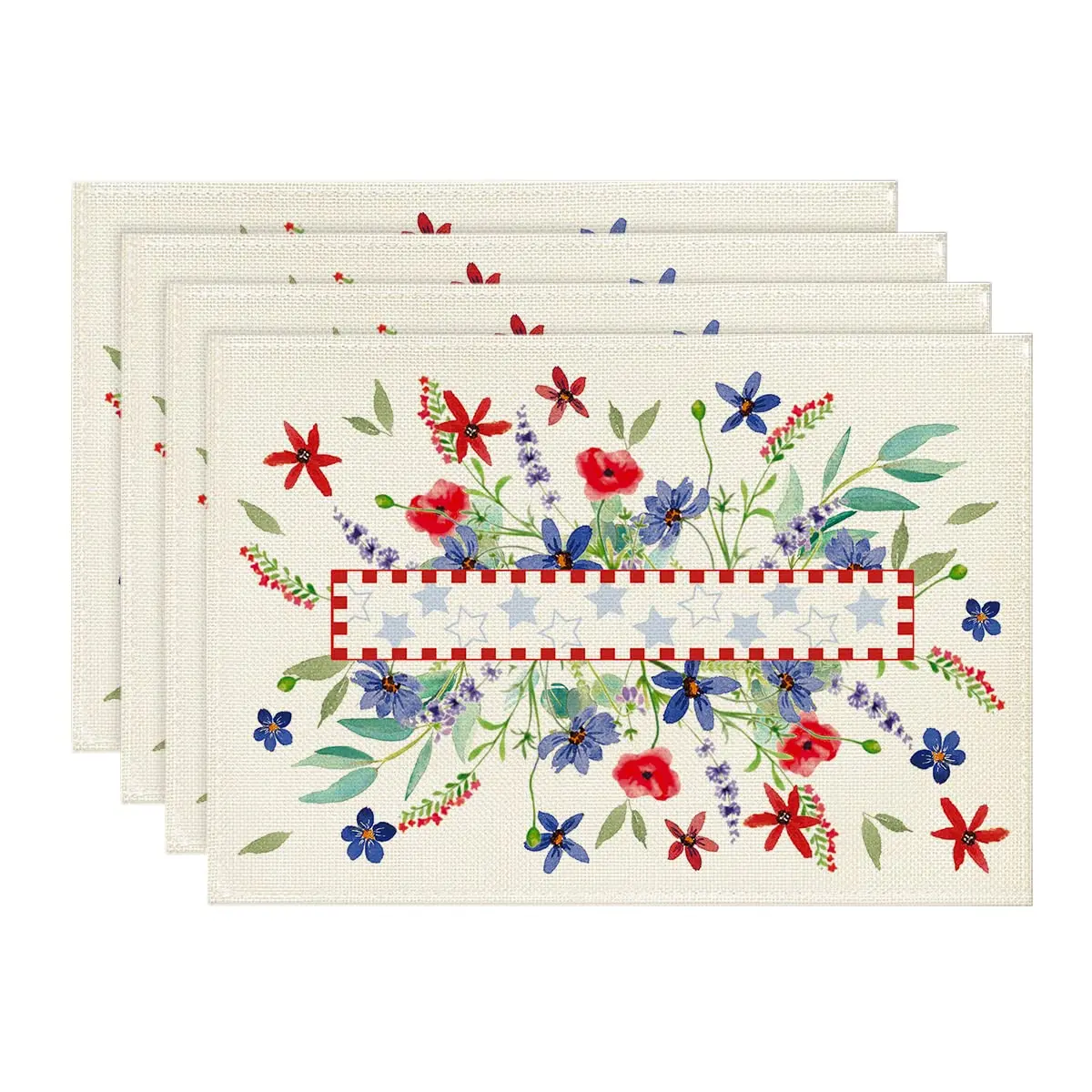 

Poppy Floral Eucalyptus Leaves 4th of July Placemats Set of 4, 12x18 Inch Patriotic Holiday Table Mats for Kitchen Dining Decor