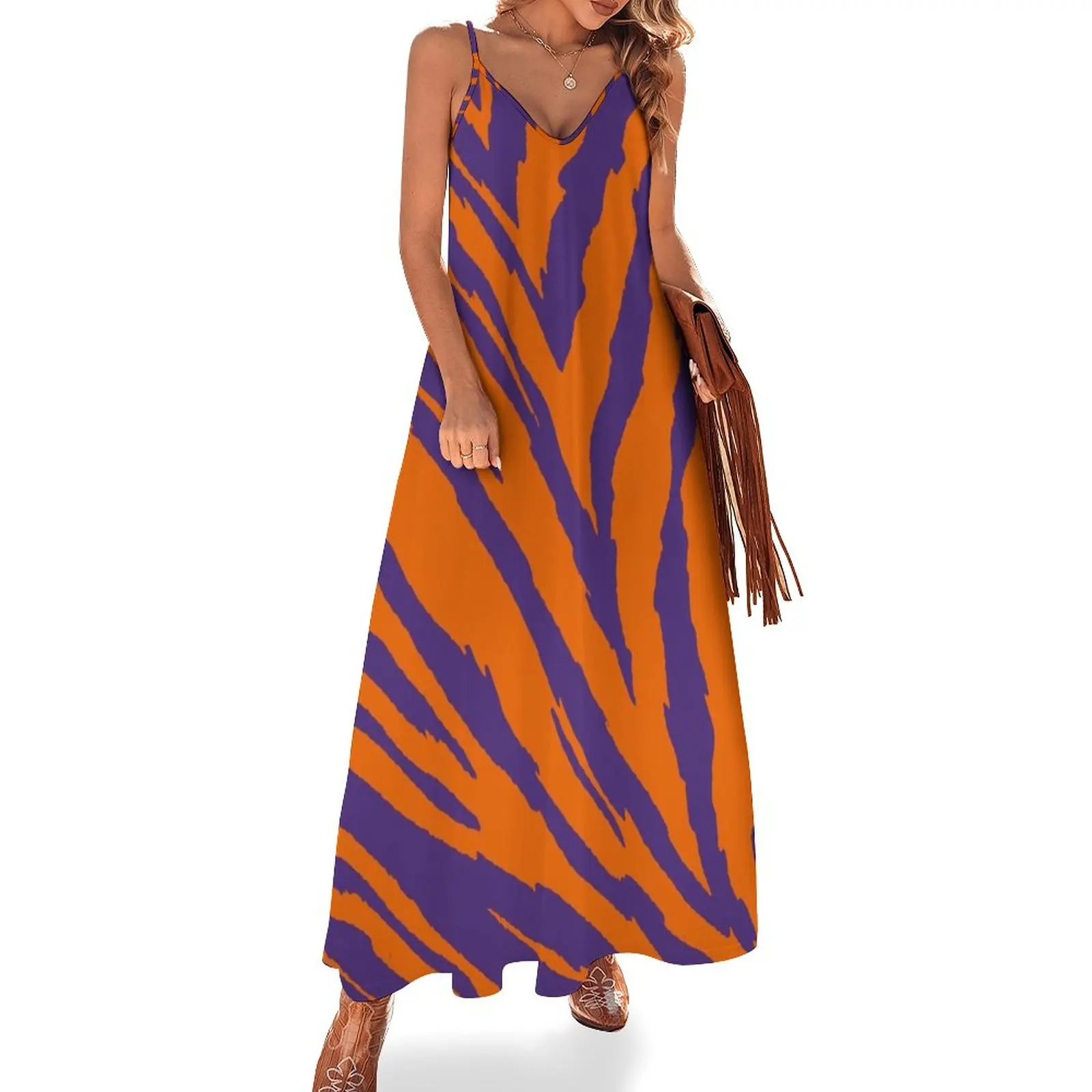 

Purple and Orange Tailgate Swag - Claw Marks Sleeveless Dress Elegant gown