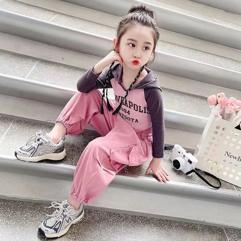 

Fashion Spring Autumn Baby Sweet Cute Hoodies Top+Cargo Pants 2pcs Suits Kids Toddler Clothing Children Little Girls Sportwear