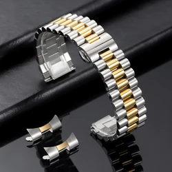 Premium Curved End Stainless Steel Watch Bracelet with Butterfly Buckle - 22mm (Silver - Gold)
