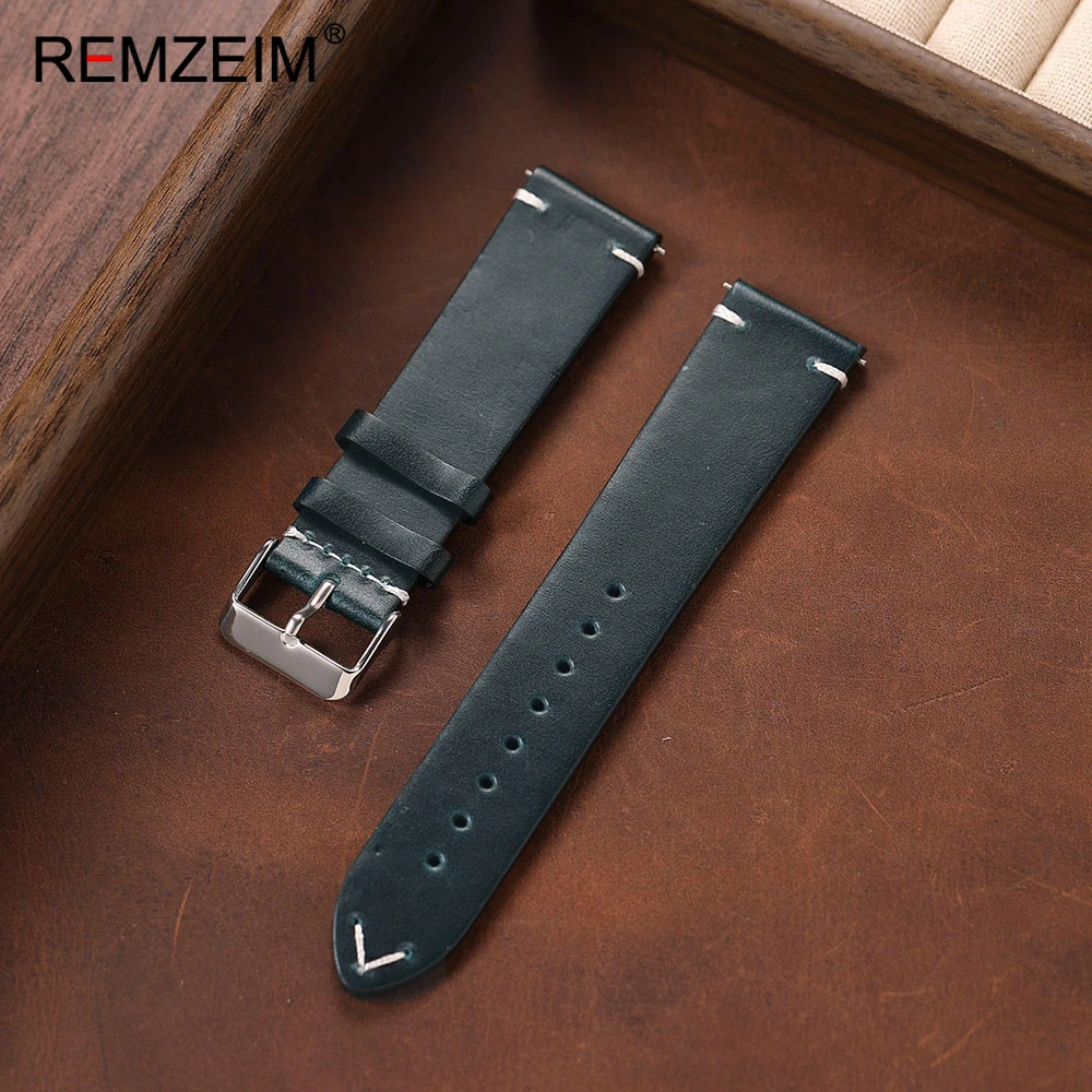 Vintage Oil Wax Leather Watch Band - Quick Release Men's Wrist Strap, Classic Style