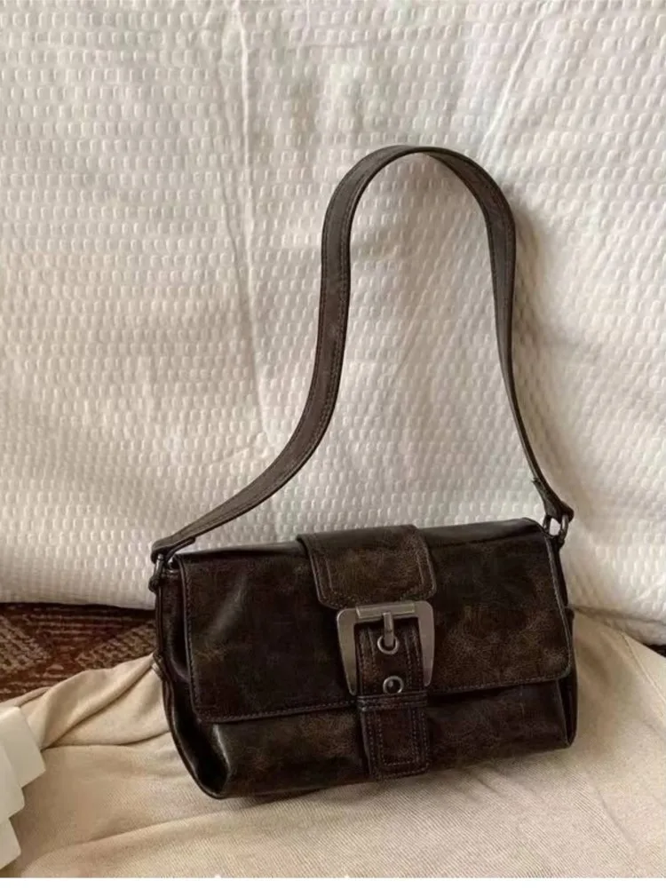 JIAERDI Vintage brown Underarm Bag Women New Retro Handle Crocodile Pattern Casual Y2k Handbag Ladies Harajuku Solid Bolsa 2024