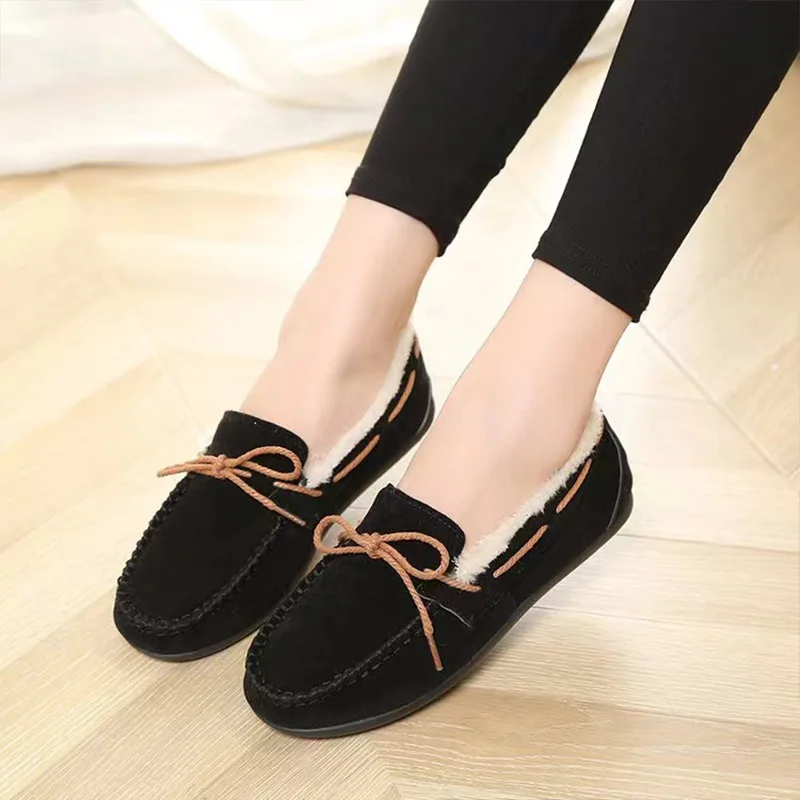 New shoes for women Winter Warm Plush Outdoor Anti-slip Casual Snow Boots Suede Shoes Comfortable Flats Loafers