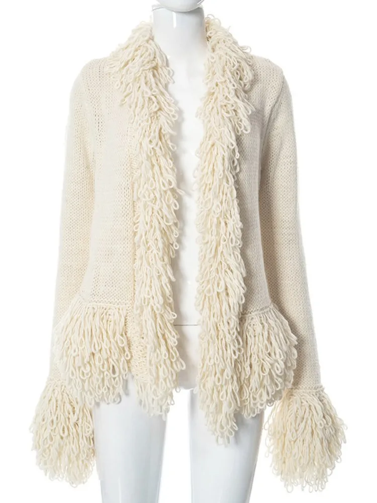 トップス archive fringe layerd cardigan y2k mode CORIRESHA Women's Trendy Y2K Fringe Trim Cardigan Sweater