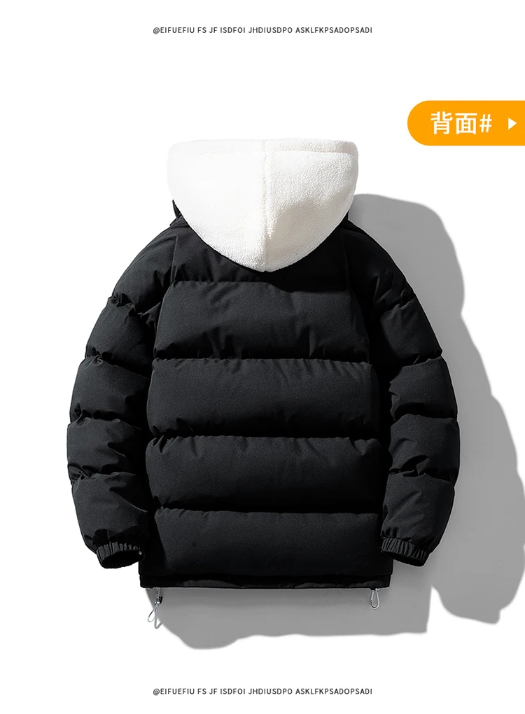 Lässige Herren-Jacken mit Baumwollpolsterung, warme Winter-Parkas, Oberbekleidung, solider Lamm-Plüsch-Daunenmantel mit Kapuze, winddicht, verdickte Oberteile, Kleidung – Detail 19