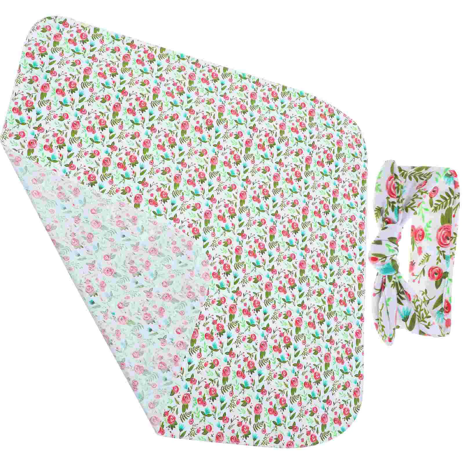 Baby Swaddle Towel Girl for Infant Blankets Roses Newborn Receiving with Headband Polyester