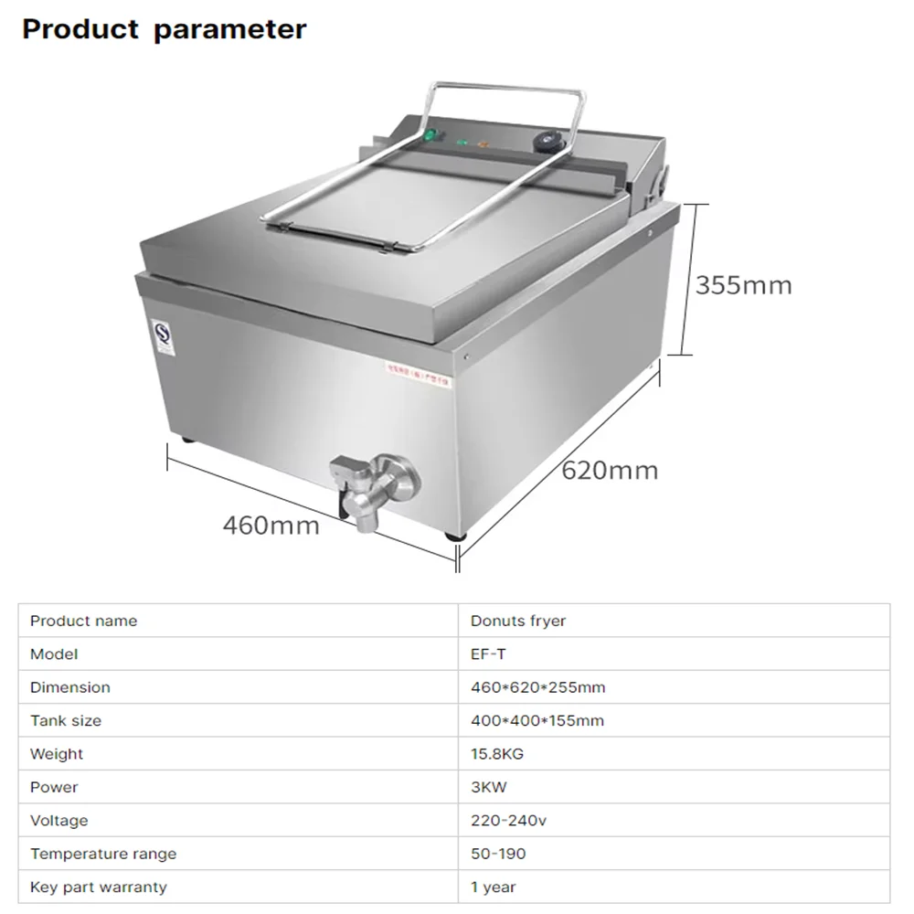 Commercial electric frying pan 12L deep fryer stainless steel tabletop frying pan with built-in oil drying platform