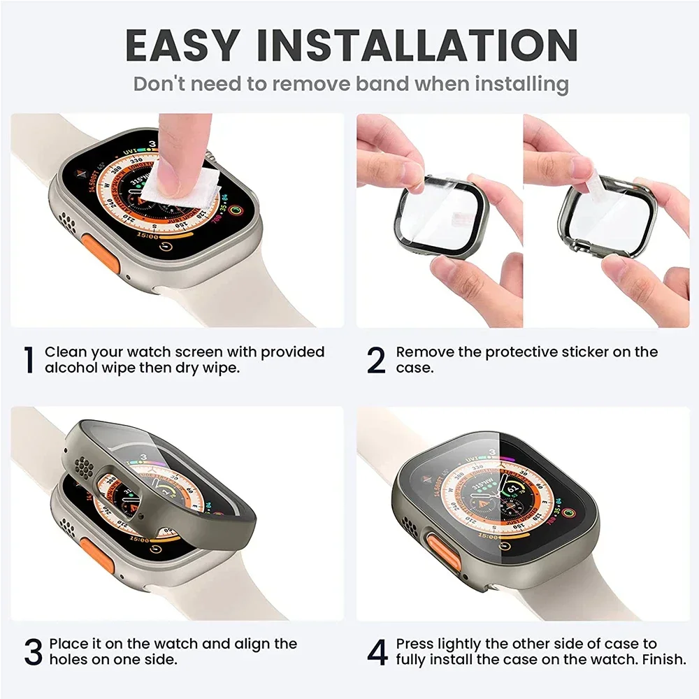 Enhanced Screen Protector Case with Tempered Glass Film and PC Cover for Apple Watch Ultra 49mm - Durable Shell Accessory