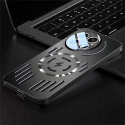 Luxury Hard Metal Magnetic Wireless Charging Protective Back Cover with Heat Dissipation for Oneplus 12 (Black)