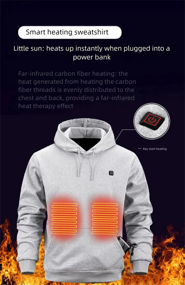 5-Zonen Beheizbare Kapuzenpullover für Herren, USB-beheizter Fleece-Sweatshirt, Unisex USB-Heiz-Sweatshirt, Outdoor-Sportbekleidung – Detail 7