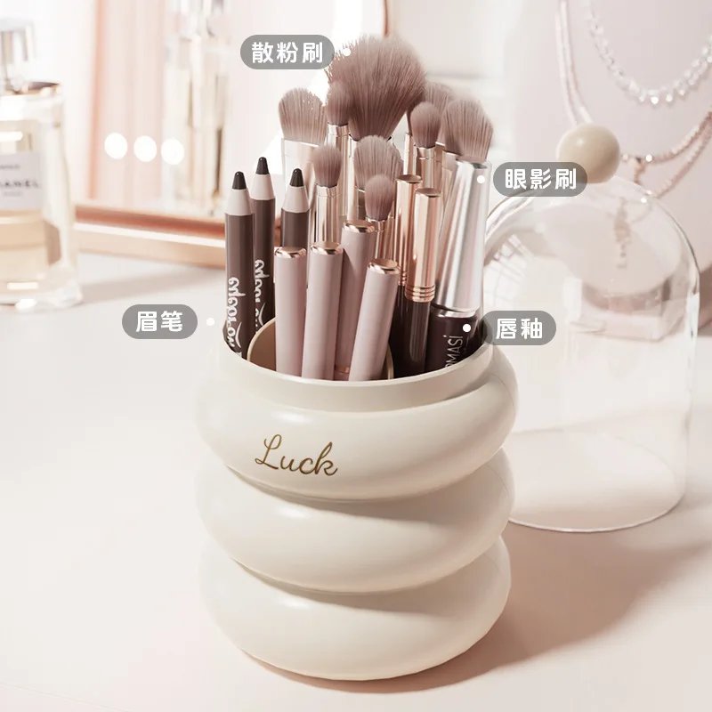 360° Rotating Makeup Brushes Holder With Lid Lipstick Organizer Cosmetic Storage Make Up Tools Box Jewelry Pencil Case Container 5