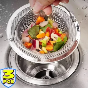 1/2/3Pcs Kitchen Sink Strainer With Handle Stainless Steel Mesh Filter Drain Stopper Food Residue Hair Catcher Prevents Clogs 1