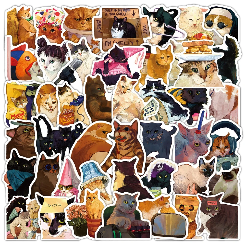 

10/30/50/100pcs Animal Cat Cute Stickers Funny Cartoon Decals Kids Toy Water Bottle Fridge Guitar Waterproof Sticker Decoration