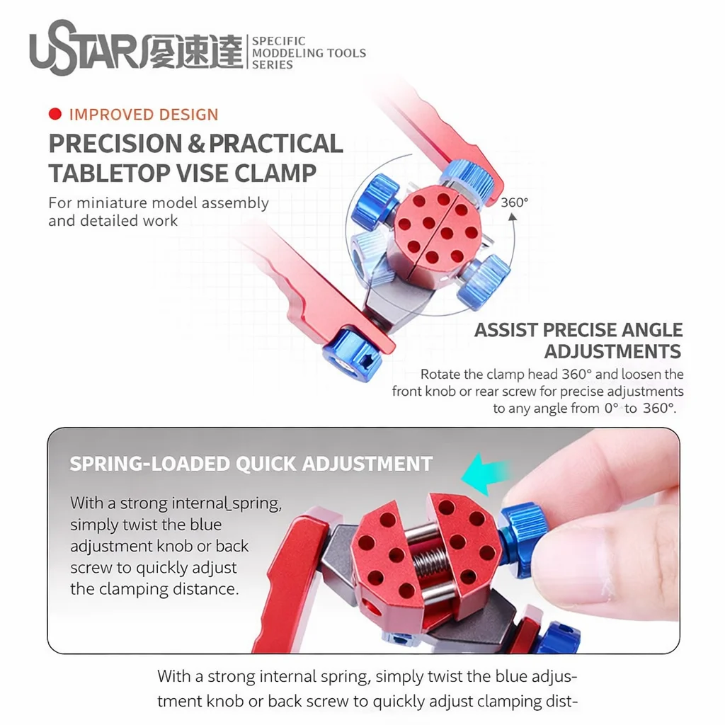 Ustar 알루미늄 합금 페인팅 핸들 바이스 모델 피규어 고정 프레임 거치대 베이스, 모델 공예 도구 DIY 액세서리, UA-90638/39