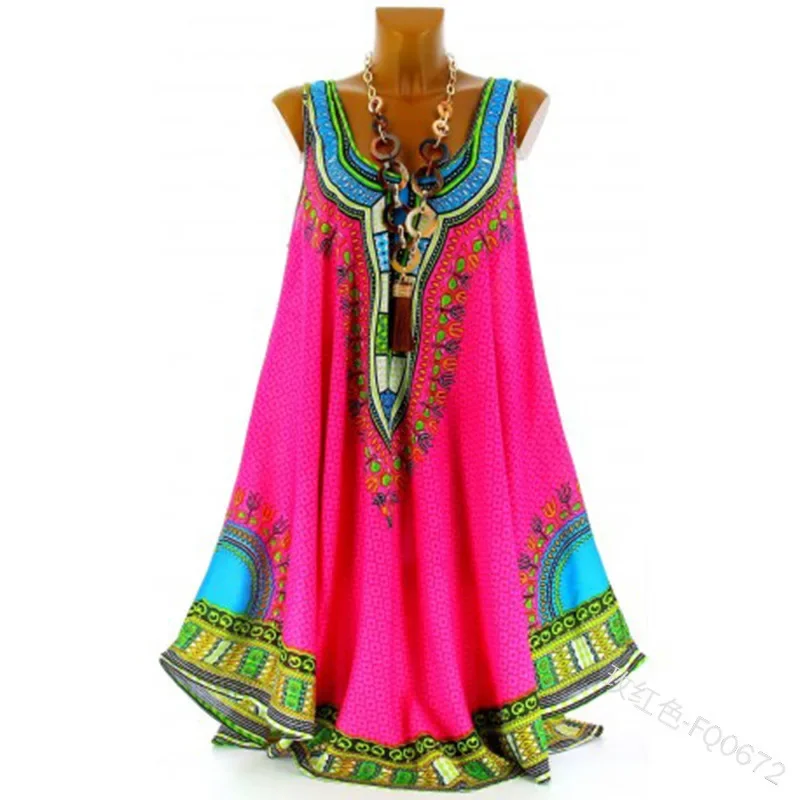 African Dresses For Women 5xl European and American Summer National Style Vest Printed Sexy african dress