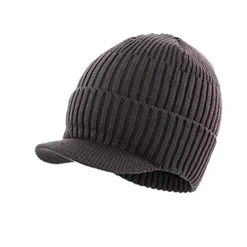 Home Prefer Men's Winter Hat Thick Knit Beanie Cap with Visor Newsboy Beanie Hat