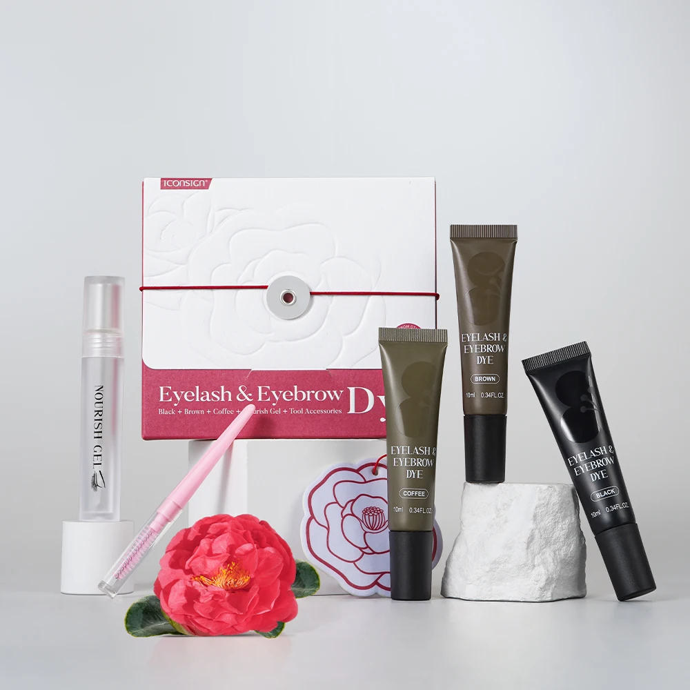 ICONSIGN Natural Vegan Brow Tint Kit 3 in 1 Camellia Extract Gentle Long Lasting No Need Mixing Easy Use Eyelash&Eyebrow Dye Set
